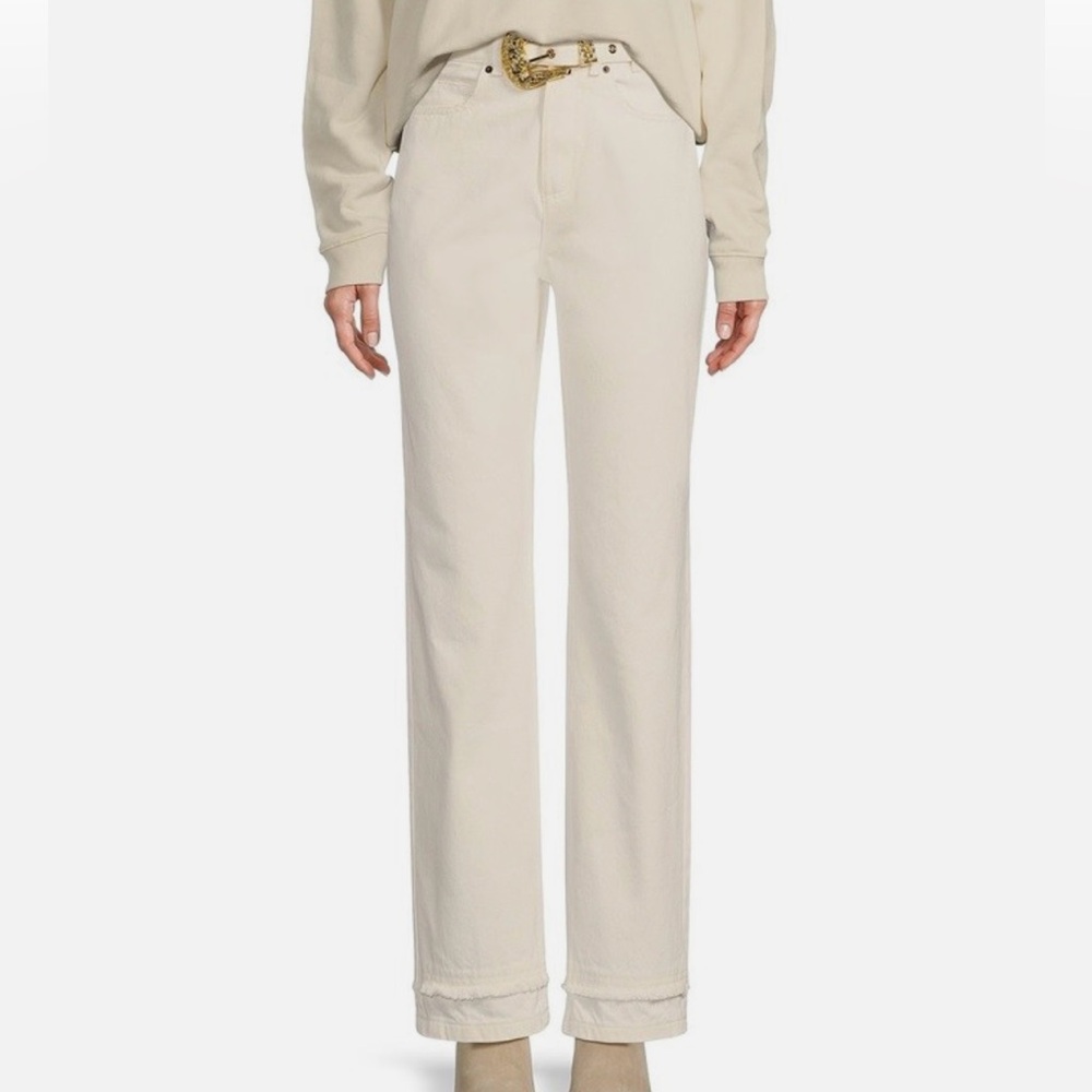 Elegant Women's Western Belt Straight Leg Cream Jeans